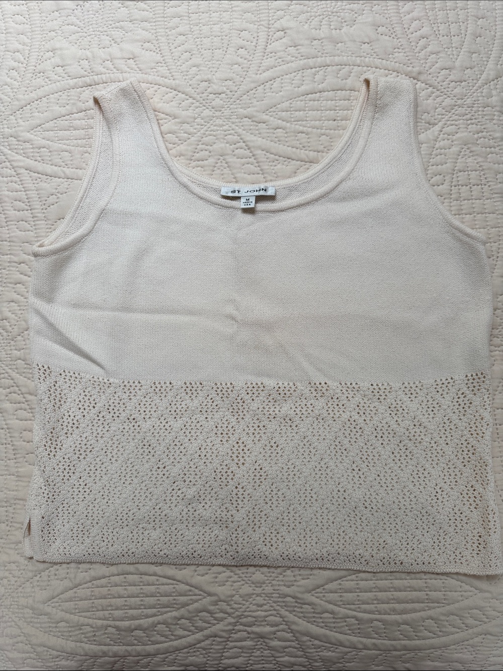 St. John Cream Openwork Hem Knit Tank